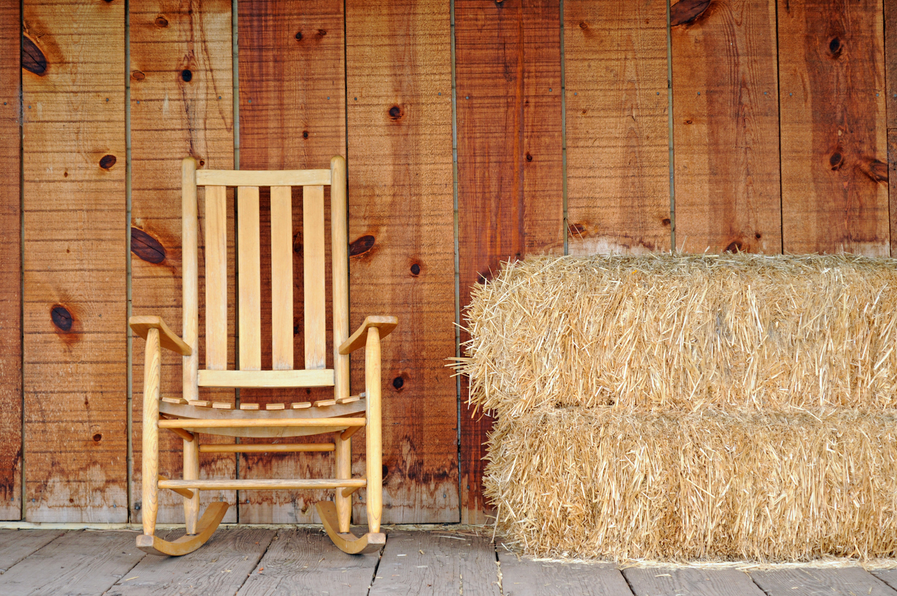 Rocking chair and hay stack at the Farm.